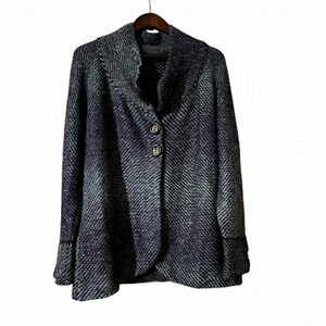 Women’s L Made in Turkey Mohair Acrylic Navy Blue Chunky Knit Button Cardigan